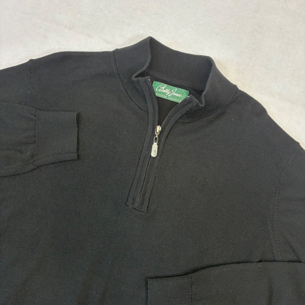 Bobby Jones Sweater Mens L Black Merino Wool Quarter Zip Signature Collection